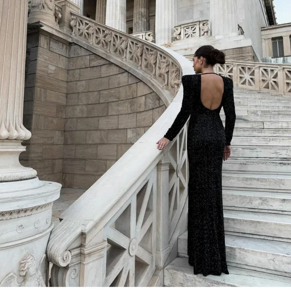 Zara  SEQUIN MAXI DRESS GOWN BLACK SIZE XS - Picture 3 of 16